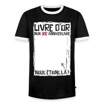 30 years | 30th Birthday | Funny Guestbook - Men's Ringer Shirt - black/white - Front - AI Model Female 172 light (172cm) & AI Model Male 178 light (178cm)