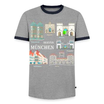 Munich, Dessin à la main, Bavière - T-shirt contrasté Homme - gris/marine  - Devant - AI Model Female 172 light (172cm) & AI Model Male 178 light (178cm)