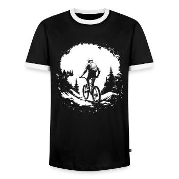 Mountainbiking Skizze - Männer Kontrast-T-Shirt - Schwarz/Weiß - Vorne - AI Model Female 172 light (172cm) & AI Model Male 178 light (178cm)