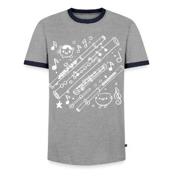 Flute Cartoon Look - Men's Ringer Shirt - grey/navy  - Front - AI Model Female 172 light (172cm) & AI Model Male 178 light (178cm)