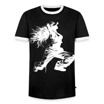 Breakdancer Drawing - Men's Ringer Shirt - black/white - Front - AI Model Female 172 light (172cm) & AI Model Male 178 light (178cm)