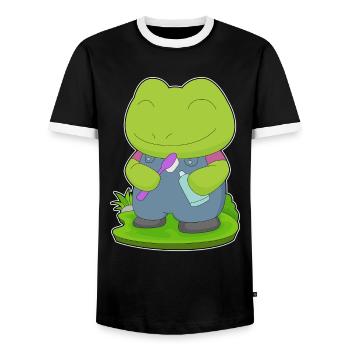 Frog Toothbrush - Men's Ringer Shirt - black/white - Front - AI Model Female 172 light (172cm) & AI Model Male 178 light (178cm)