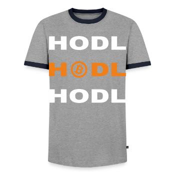 Bitcoin - Hodl Hodl Hodl - T-shirt contrasté Homme - gris/marine  - Devant - AI Model Female 172 light (172cm) & AI Model Male 178 light (178cm)