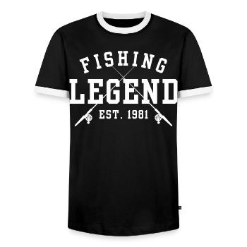 Fishing Legend Est 1981 - Men's Ringer Shirt - black/white - Front - AI Model Female 172 light (172cm) & AI Model Male 178 light (178cm)