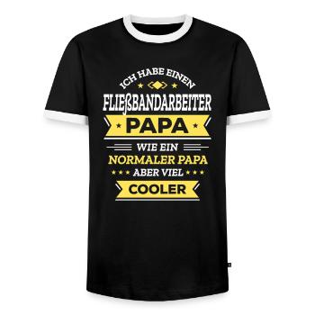 FLIEßBANDARBEITER PAPA - COOLER ALS NORMAL - Männer Kontrast-T-Shirt - Schwarz/Weiß - Vorne - AI Model Female 172 light (172cm) & AI Model Male 178 light (178cm)