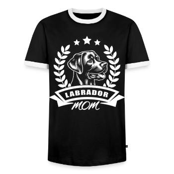 « Maman Labrador » avec bannière et couronne de blé - T-shirt contrasté Homme - noir/blanc - Devant - AI Model Female 172 light (172cm) & AI Model Male 178 light (178cm)