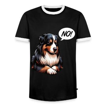 No Australian Shepherd Aussie Aussie Owner - Men's Ringer Shirt - black/white - Front - AI Model Female 172 light (172cm) & AI Model Male 178 light (178cm)