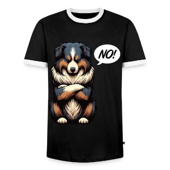 No Australian Shepherd Aussie Aussie Owner - Men's Ringer Shirt - black/white - Front - AI Model Female 172 light (172cm) & AI Model Male 178 light (178cm)