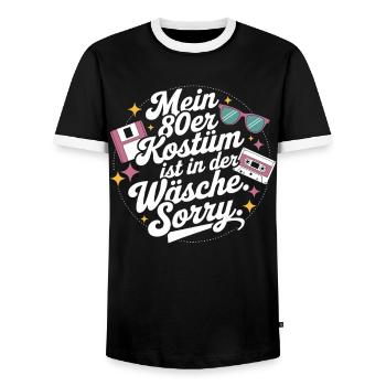 80s Costume Is In The Lingerie 80s Party 80s - Men's Ringer Shirt - black/white - Front - AI Model Female 172 light (172cm) & AI Model Male 178 light (178cm)