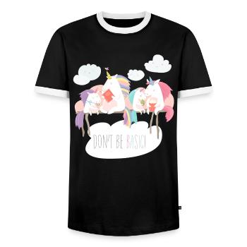 Unicorn don't be basic statement - Men's Ringer Shirt - black/white - Front - AI Model Female 172 light (172cm) & AI Model Male 178 light (178cm)