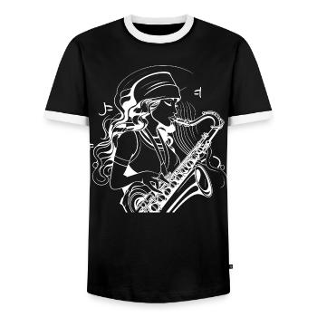 Croquis de saxophoniste - T-shirt contrasté Homme - noir/blanc - Devant - AI Model Female 172 light (172cm) & AI Model Male 178 light (178cm)
