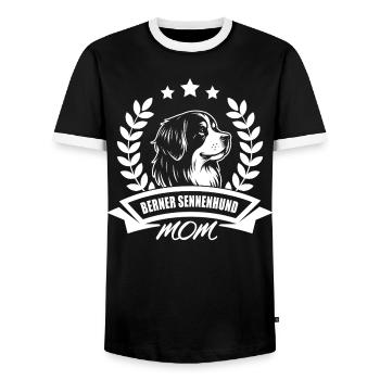 "Berner Sennenhund Mom" mit Banner und Ährenkranz - Männer Kontrast-T-Shirt - Schwarz/Weiß - Vorne - AI Model Female 172 light (172cm) & AI Model Male 178 light (178cm)