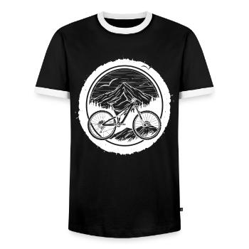 Mountain Bike Lover Sketch - Men's Ringer Shirt - black/white - Front - AI Model Female 172 light (172cm) & AI Model Male 178 light (178cm)