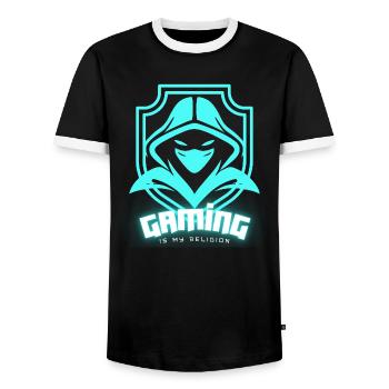 GAMING IS MY RELIGION - T-shirt contrasté Homme - noir/blanc - Devant - AI Model Female 172 light (172cm) & AI Model Male 178 light (178cm)