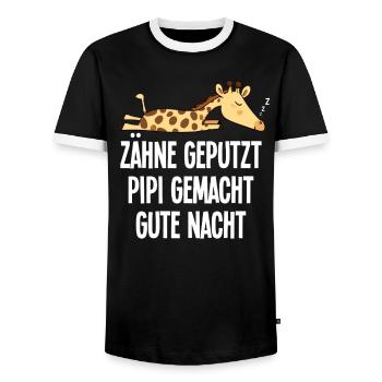 Sleeping Motif Funny Giraffe Teeth Brushed Saying - Men's Ringer Shirt - black/white - Front - AI Model Female 172 light (172cm) & AI Model Male 178 light (178cm)