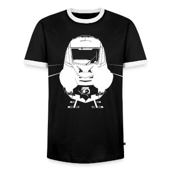Railway Sketch - Men's Ringer Shirt - black/white - Front - AI Model Female 172 light (172cm) & AI Model Male 178 light (178cm)