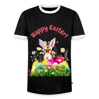 Cute Easter bunny with colorful eggs - Men's Ringer Shirt - black/white - Front - AI Model Female 172 light (172cm) & AI Model Male 178 light (178cm)