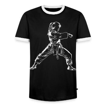 Karate Mädchen Skizze - Männer Kontrast-T-Shirt - Schwarz/Weiß - Vorne - AI Model Female 172 light (172cm) & AI Model Male 178 light (178cm)