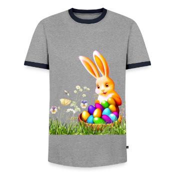 Lapin de Pâques avec des œufs colorés - T-shirt contrasté Homme - gris/marine  - Devant - AI Model Female 172 light (172cm) & AI Model Male 178 light (178cm)