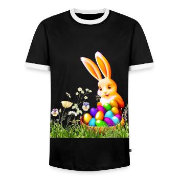 Easter bunny with colorful eggs - Men's Ringer Shirt - black/white - Front - AI Model Female 172 light (172cm) & AI Model Male 178 light (178cm)
