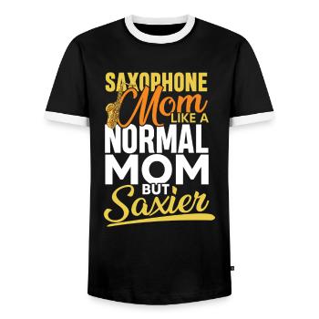 Saxophone mom like a normal mom - Männer Kontrast-T-Shirt - Schwarz/Weiß - Vorne - AI Model Female 172 light (172cm) & AI Model Male 178 light (178cm)