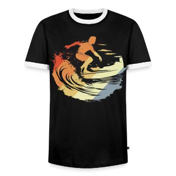 Surfing Vintage - Men's Ringer Shirt - black/white - Front - AI Model Female 172 light (172cm) & AI Model Male 178 light (178cm)