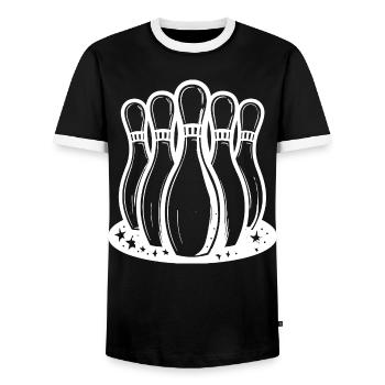 Quilles de bowling style dessin animé - T-shirt contrasté Homme - noir/blanc - Devant - AI Model Female 172 light (172cm) & AI Model Male 178 light (178cm)