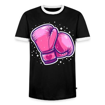 Boxing Gloves Graphic - Men's Ringer Shirt - black/white - Front - AI Model Female 172 light (172cm) & AI Model Male 178 light (178cm)