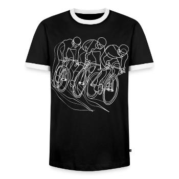Cyclist Line Drawing - Men's Ringer Shirt - black/white - Front - AI Model Female 172 light (172cm) & AI Model Male 178 light (178cm)