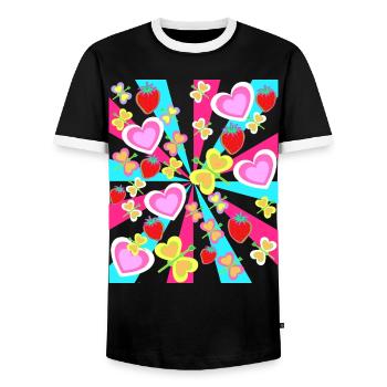 Kinder Sommer Retro Schmetterlinge Obst Herzen - Männer Kontrast-T-Shirt - Schwarz/Weiß - Vorne - AI Model Female 172 light (172cm) & AI Model Male 178 light (178cm)