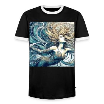 Meerjungfrau Nixe blond Art Nouveau Geschenk - Männer Kontrast-T-Shirt - Schwarz/Weiß - Vorne - AI Model Female 172 light (172cm) & AI Model Male 178 light (178cm)