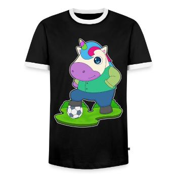Unicorn Soccer Player Soccer - Men's Ringer Shirt - black/white - Front - AI Model Female 172 light (172cm) & AI Model Male 178 light (178cm)
