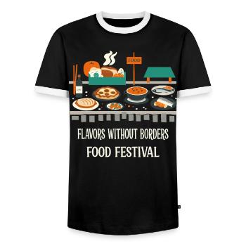 Street Food Festival - Men's Ringer Shirt - black/white - Front - AI Model Female 172 light (172cm) & AI Model Male 178 light (178cm)