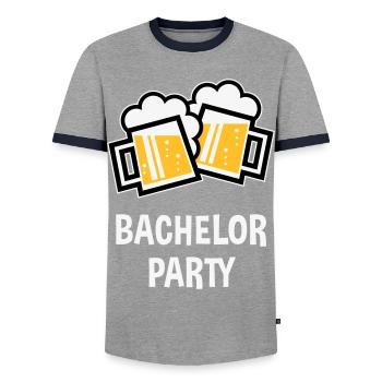 Bachelor Party (Stag Night Bavarian Beer Mugs 3C) - Men's Ringer Shirt - grey/navy  - Front - AI Model Female 172 light (172cm) & AI Model Male 178 light (178cm)