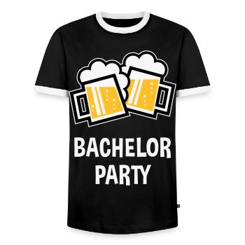 Bachelor Party (Stag Night Bavarian Beer Mugs 3C) - Men's Ringer Shirt - black/white - Front - AI Model Female 172 light (172cm) & AI Model Male 178 light (178cm)