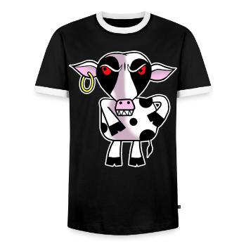 Angry cow - Men's Ringer Shirt - black/white - Front - AI Model Female 172 light (172cm) & AI Model Male 178 light (178cm)