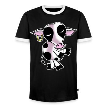 Vache d’accueil - T-shirt contrasté Homme - noir/blanc - Devant - AI Model Female 172 light (172cm) & AI Model Male 178 light (178cm)