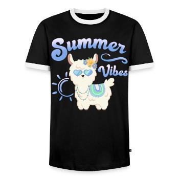 Llama Summer Alpaca - Summer vibes - Summer Mood - Men's Ringer Shirt - black/white - Front - AI Model Female 172 light (172cm) & AI Model Male 178 light (178cm)