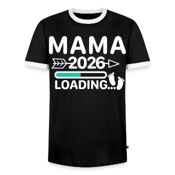 Mama 2026 Laden – Baby kommt - Männer Kontrast-T-Shirt - Schwarz/Weiß - Vorne - AI Model Female 172 light (172cm) & AI Model Male 178 light (178cm)