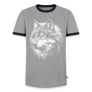 Mystisches Wolfs-Portrait Motiv - Männer Kontrast-T-Shirt - Grau/Navy  - Vorne - AI Model Female 172 light (172cm) & AI Model Male 178 light (178cm)