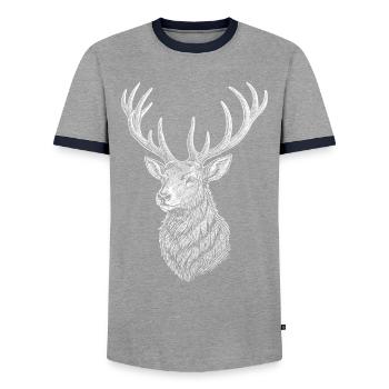 Deer - Men's Ringer Shirt - grey/navy  - Front - AI Model Female 172 light (172cm) & AI Model Male 178 light (178cm)