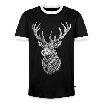 Hirsch - Männer Kontrast-T-Shirt - Schwarz/Weiß - Vorne - AI Model Female 172 light (172cm) & AI Model Male 178 light (178cm)