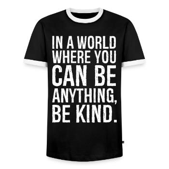 In a world where you can be anything be kind - Men's Ringer Shirt - black/white - Front - AI Model Female 172 light (172cm) & AI Model Male 178 light (178cm)