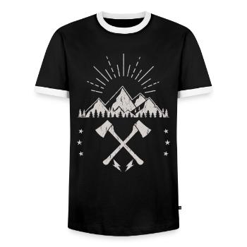 Montagne accidentée lever de soleil hache emblème - T-shirt contrasté Homme - noir/blanc - Devant - AI Model Female 172 light (172cm) & AI Model Male 178 light (178cm)