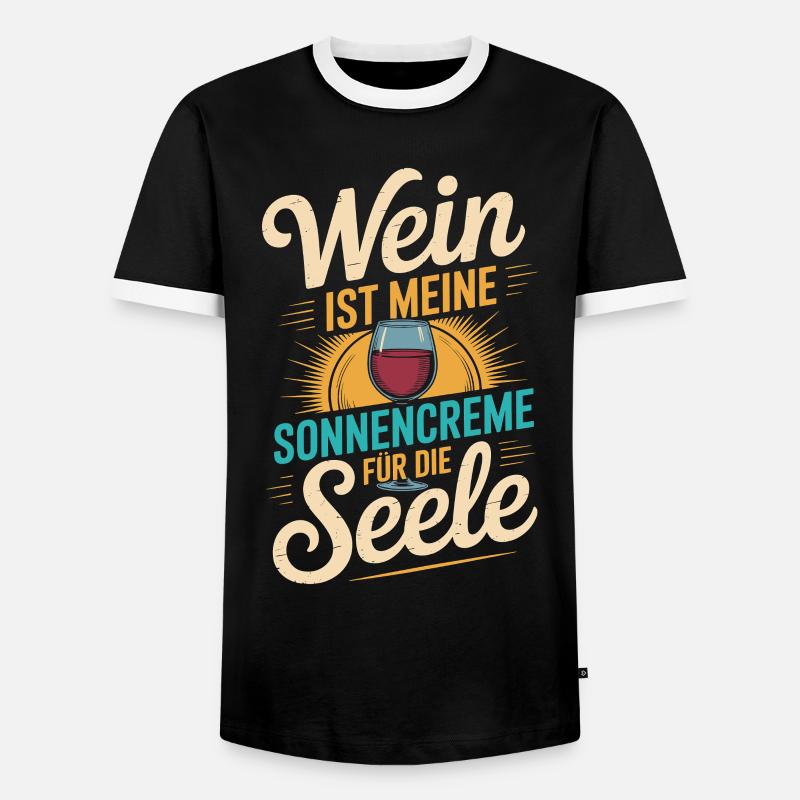 Wein als Sonnencreme der Seele - Männer Kontrast-T-Shirt - Schwarz/Weiß