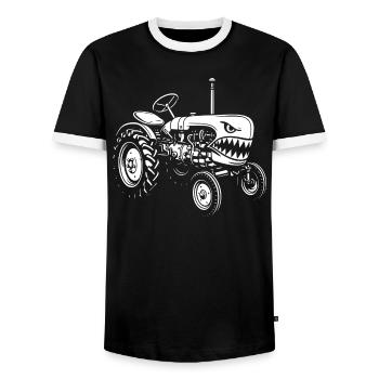 Shark Tractor Attack - Men's Ringer Shirt - black/white - Front - AI Model Female 172 light (172cm) & AI Model Male 178 light (178cm)