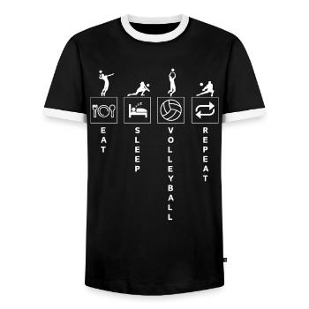 Funny Volleyball Sports Quote Eat Sleep Repeat - Men's Ringer Shirt - black/white - Front - AI Model Female 172 light (172cm) & AI Model Male 178 light (178cm)