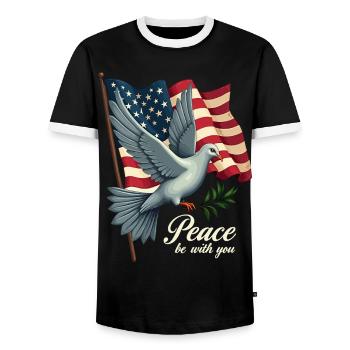 Friedenstaube mit Flagge - Männer Kontrast-T-Shirt - Schwarz/Weiß - Vorne - AI Model Female 172 light (172cm) & AI Model Male 178 light (178cm)