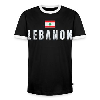 Proud Lebanese, flag of Lebanon - Men's Ringer Shirt - black/white - Front - AI Model Female 172 light (172cm) & AI Model Male 178 light (178cm)