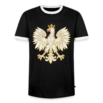 Pologne Polska Aigle drapeau drapeau Cadeau doré - T-shirt contrasté Homme - noir/blanc - Devant - AI Model Female 172 light (172cm) & AI Model Male 178 light (178cm)